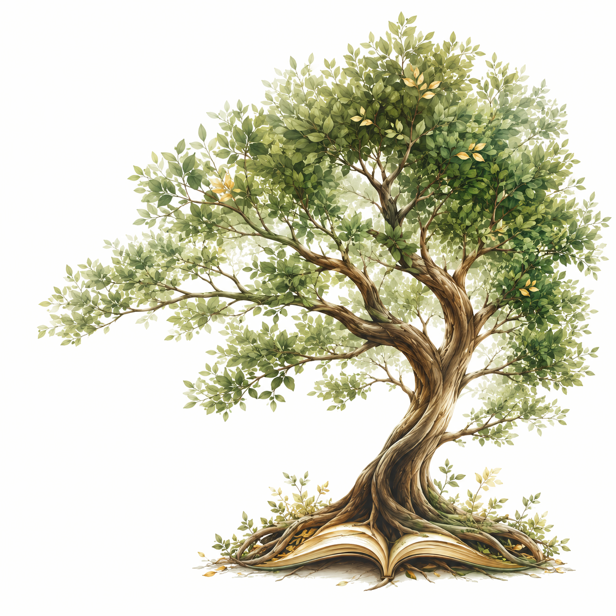 A tree growing from an open book, symbolizing knowledge and lifelong growth